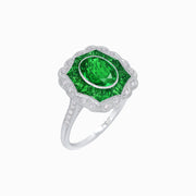 Oval-Cut Art Deco Floral Radiance Ring with Diamond and Gemstone - Shahin Jewelry